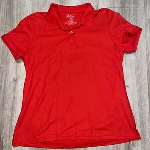 L.L. Bean Misses Size Large Short Sleeve Bright Red 100% Cotton Polo Shirt EUC